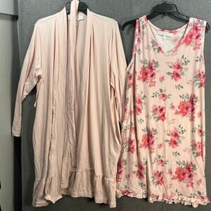 Berkshire Homewear Silky Smooth Wrap Robe with Sleep Dress Pink/Bouquets, Large